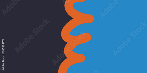 Organic curvy wave vector background. Creative vector illustration background showcasing a soft orange curvy border between blue and black panels for artistic web and print media.