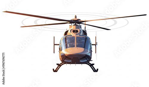 Modern utility helicopter in cinematic angle with golden sunset highlights aviation vector isolated on white background