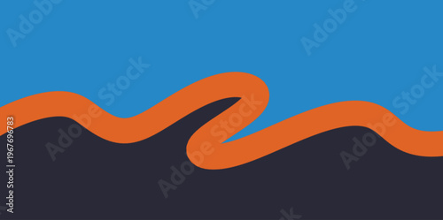Minimalist organic wave illustration background. A clean minimalist illustration vector background with fluid organic orange waves separating dark navy and bright blue flat color layers.