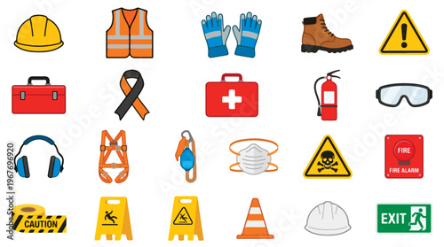 Construction Safety Signs and Equipment Icons.