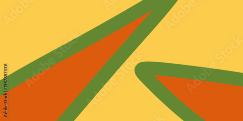 Dynamic sharp shapes vector illustration. Vibrant abstract vector background illustration with sharp orange triangular elements and green borders set against a bright yellow canvas.