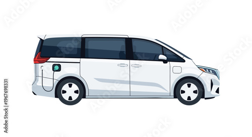 White electric minivan charging