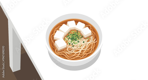 Bowl of noodles with tofu and green onions