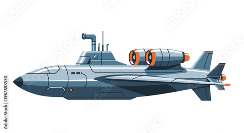 Futuristic submarine with jet engines and sleek design