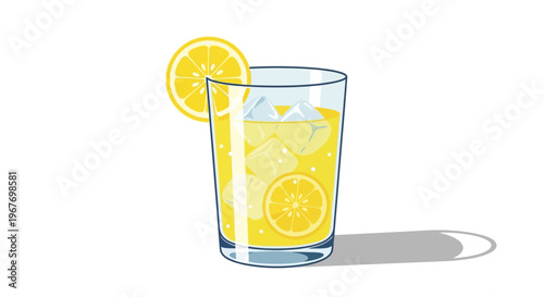 A refreshing glass of lemonade with ice and lemon slices