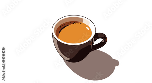 Minimalist illustration of a fresh espresso in a dark mug with crema.