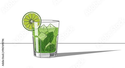 Refreshing Mojito cocktail with lime and mint on a white background.