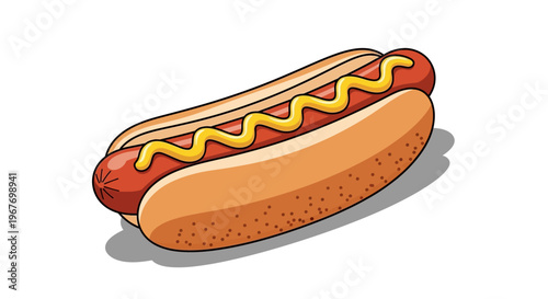 Classic hot dog with yellow mustard isolated on a white background.