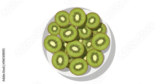 Freshly sliced kiwi fruit on a white plate, ready to eat