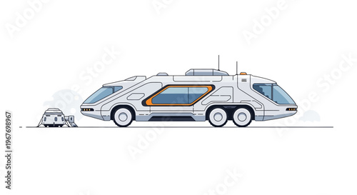 Futuristic space exploration vehicle and lander illustration.