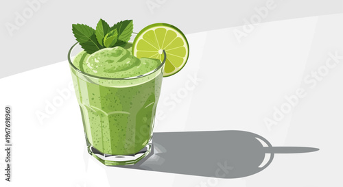 Refreshing green smoothie with lime and mint