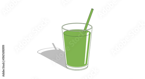 A glass of fresh green smoothie with a straw in a clean graphic style.
