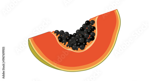 Slice of ripe papaya with black seeds