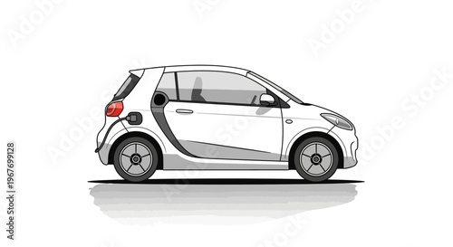 White electric car charging with cable on white background