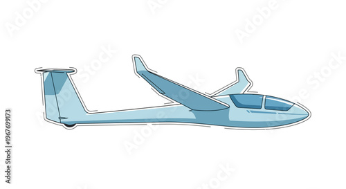 Illustration of a blue glider aircraft in flight