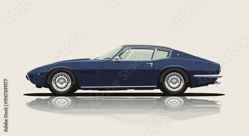 Classic blue vintage sports car rendered in a flat design style.