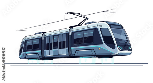Futuristic tram isolated on a white background, symbolizing modern urban transport.