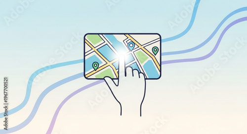 Hand holding smartphone with map on screen navigation and location services digital cartography route planning