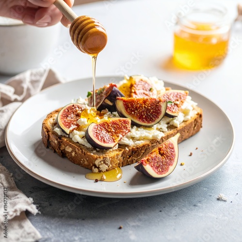 Delicious Fig and Goat Cheese Toast with Honey Drizzle.