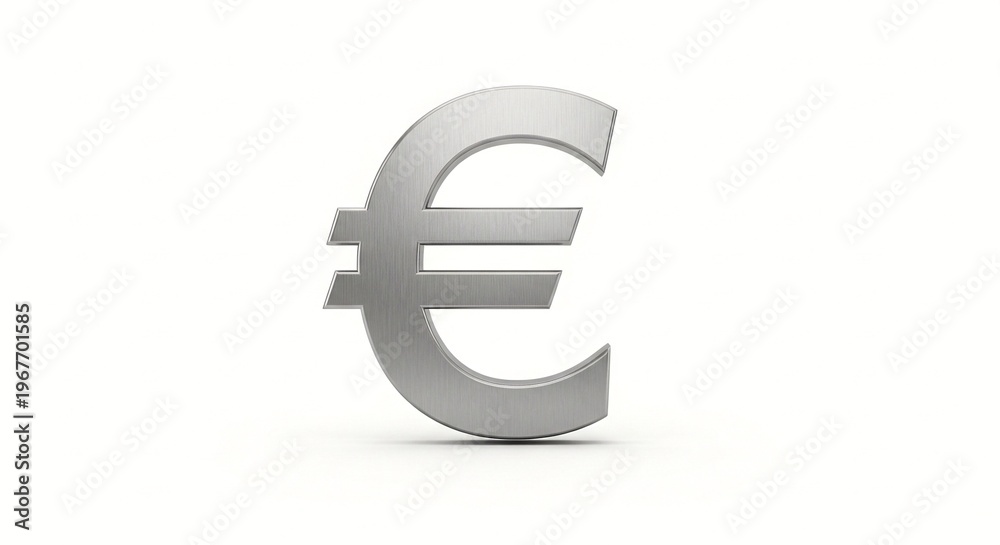 Obraz premium A large silver Euro symbol on a plain white background representing currency and finance