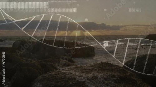 Waves breaking on rocks causing helix shifting and pulsing, HUD flickering, creating layered look