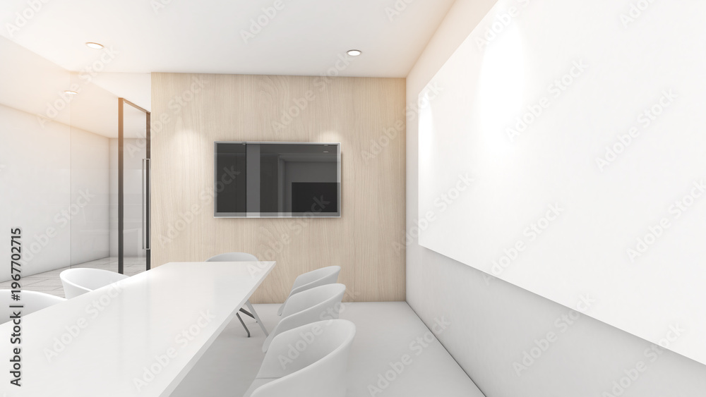 Fototapeta premium A small meeting room for 10 seats in an office building., 3d rendering