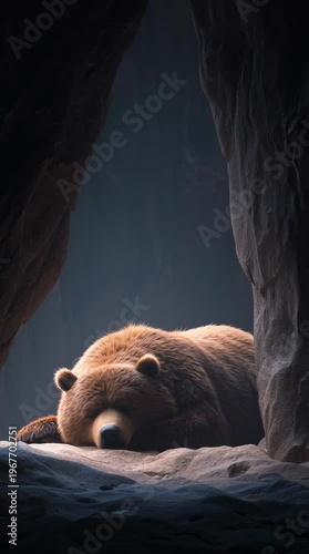 Sleeping bear in cave wilderness wildlife natural habitat close-up serenity
