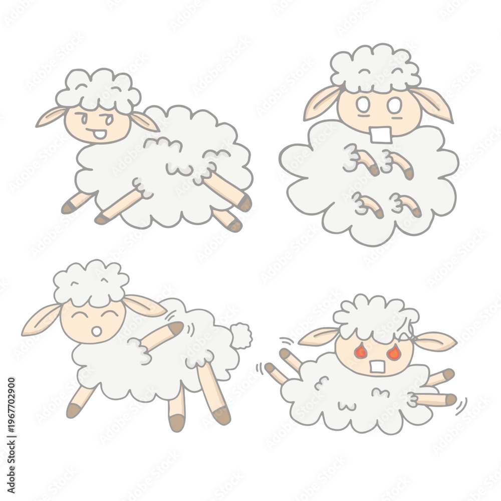Fototapeta premium Cute Sheep Expression Set Cartoon Illustration