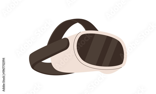 Modern flat vr headset as sticker in beige and brown colors. VR glasses gadget with y2k technology, for gamer and player. Videogame video game console element, fun accessory.