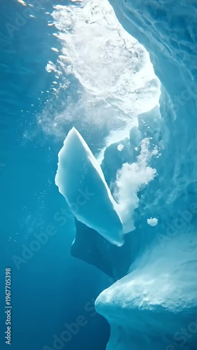 Underwater View of Iceberg with Bubbles and Sunlight