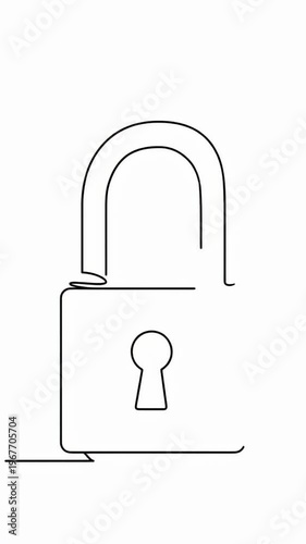 Unlock padlock isolated on white background simple line art motion graphic