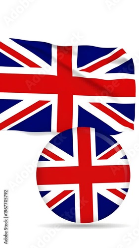 United Kingdom Flag Waving Motion Graphic And Emblem With White Background