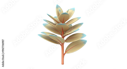 Stylized Plant with Orange and Blue Leaves