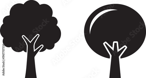 Silhouette Trees: Different Crown Shapes Branch Structure Isolated on White Background Minimalist Graphic Style
