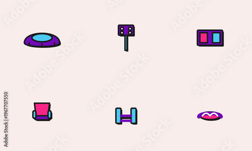 Hand-drawn icons showing stadium infrastructure like arena seating floodlights scoreboard and gates in a professional and authentic illustration