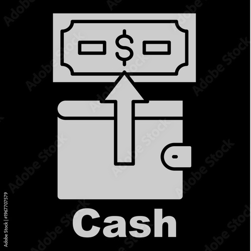 Cash White Vector Icon On Black Background 
