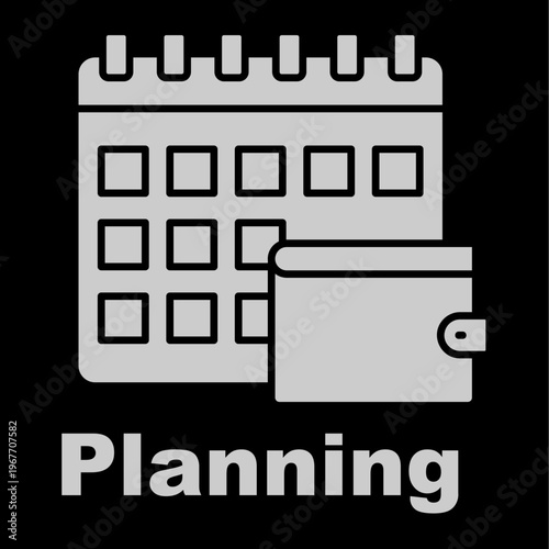 Planning White Vector Icon On Black Background 
