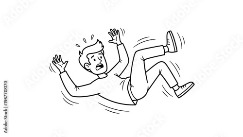 Falling man cartoon character, vector line illustration motion pose