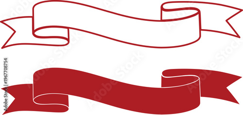 Set of two red ribbon banners isolated on white background