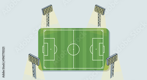 Green soccer field with lights.