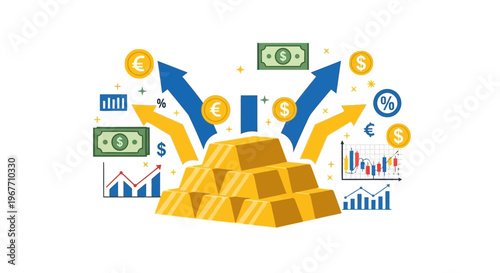 Golden coins and money growth. Vector Illustrations. EPS Editable