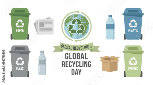 Global Recycling Day Earth Conservation. Vector Illustrations. EPS Editable
