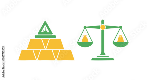 Gold bars and balance scale icon. Vector Illustrations. EPS Editable
