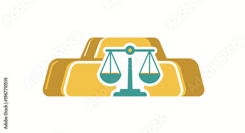 Gold Bar with Balance Scale Icon. Vector Illustrations. EPS Editable