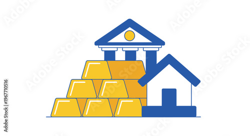 Gold bars and house icon. Vector Illustrations. EPS Editable