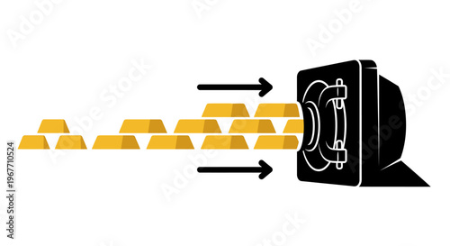 Gold bars coming out of safe. Vector Illustrations. EPS Editable