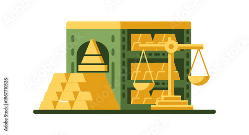 Gold bars and scales illustration. Vector Illustrations. EPS Editable