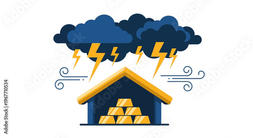 Gold bars in a house storm. Vector Illustrations. EPS Editable