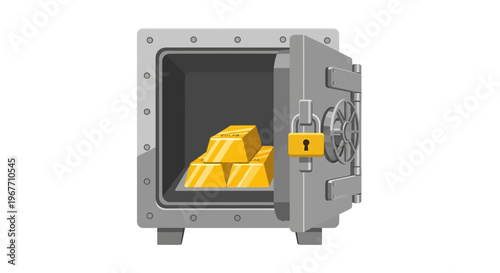 Gold bars in a safe deposit. Vector Illustrations. EPS Editable