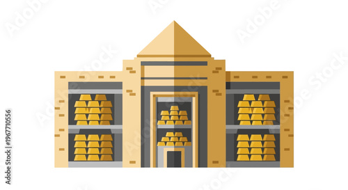 Gold Bars Stacked in Vault. Vector Illustrations. EPS Editable